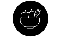 Black Circle with White Bowl and Fruits and Veggies inside bowl cut out