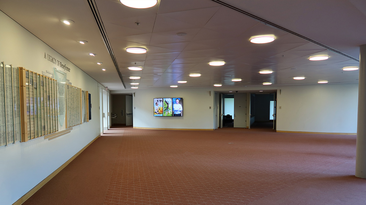 Room with open space and round ceiling lighting