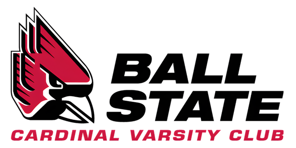 Red Black and White Ball State Cardinal Head logo with Ball State in bold with Cardinal Varsity Club in Red under