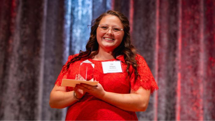 Student winning award at Talent Search