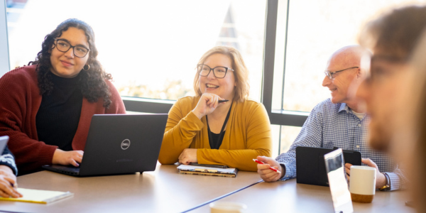 People working in the library