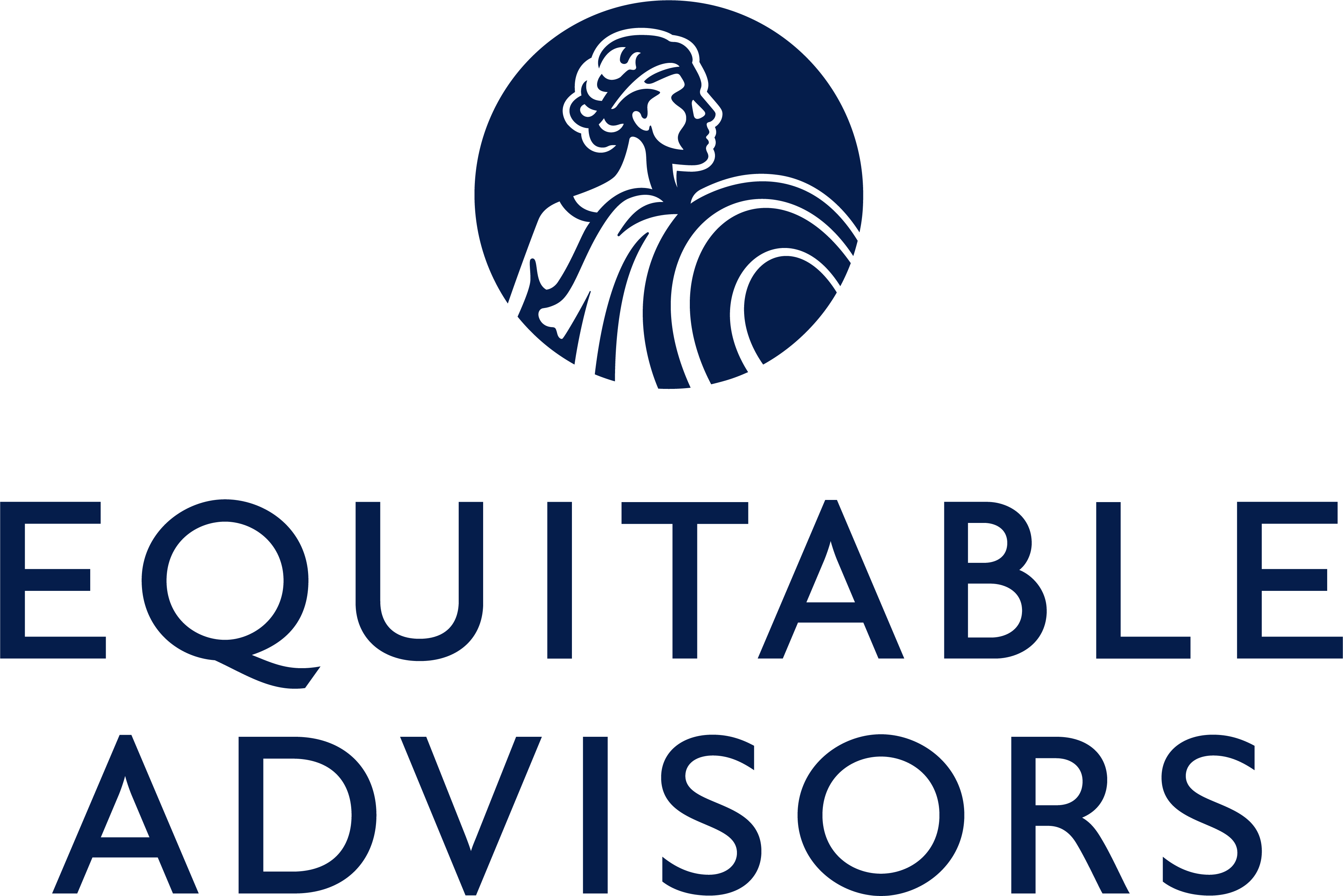 equitable advisors logo-with a circle at the top with a person holding a shield
