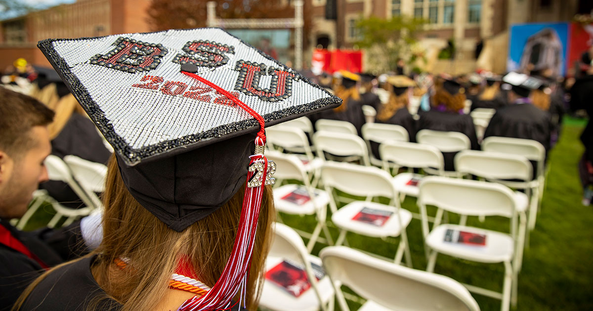Decorated graduation cap - Ball State University Spring 2022 Commencement