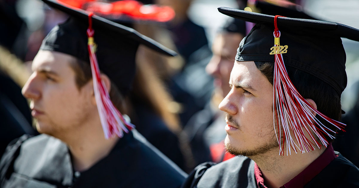 Graduates listening during commencement - Ball State University Spring 2022 Commencement