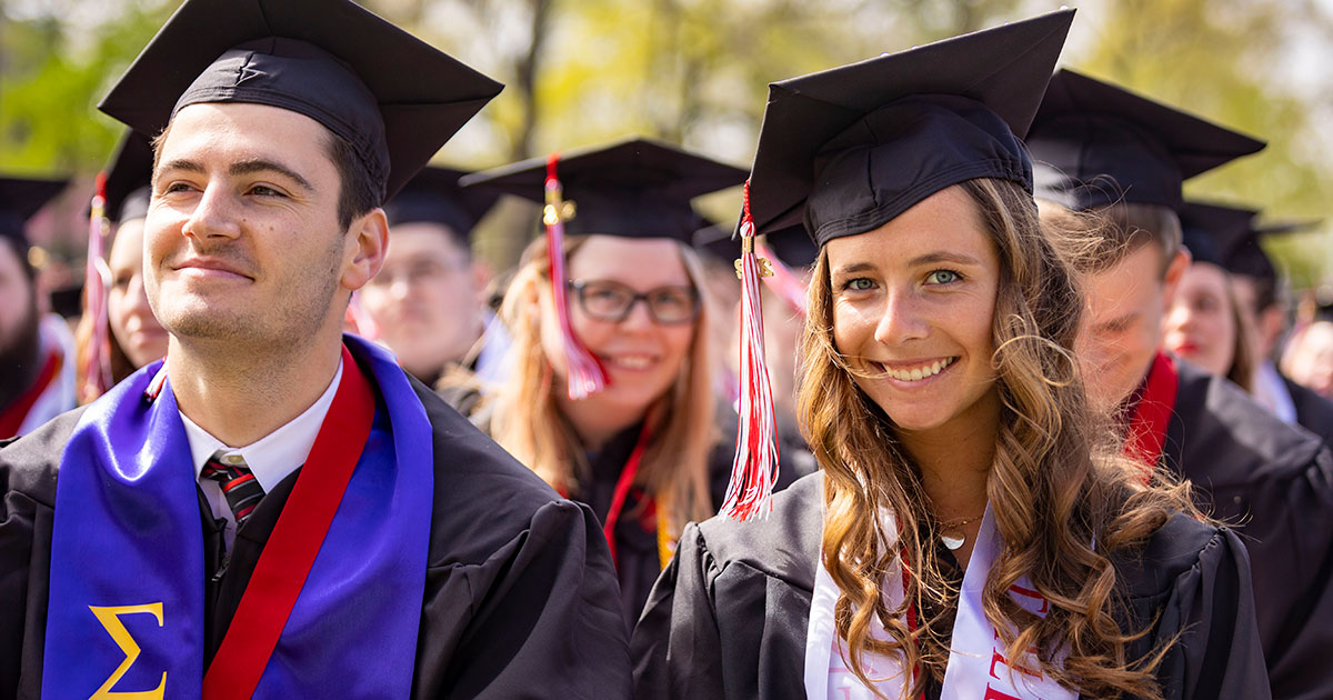Graduates smiling - Ball State University Spring 2022 Commencement