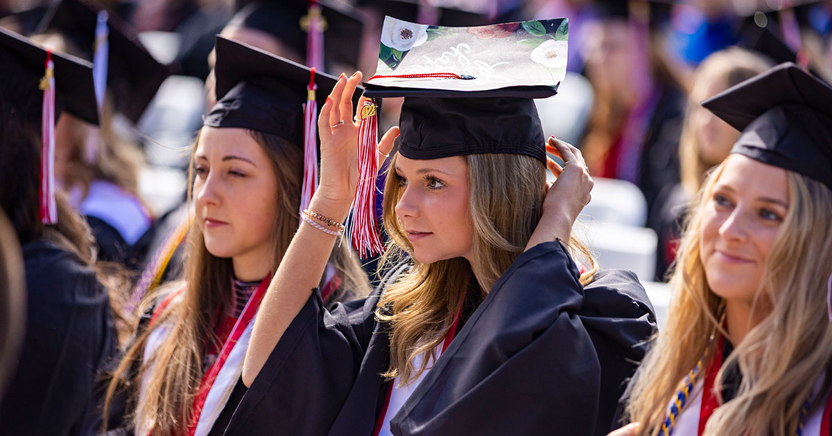 Fixing graduation cap tassel - Ball State University Spring 2022 Commencement