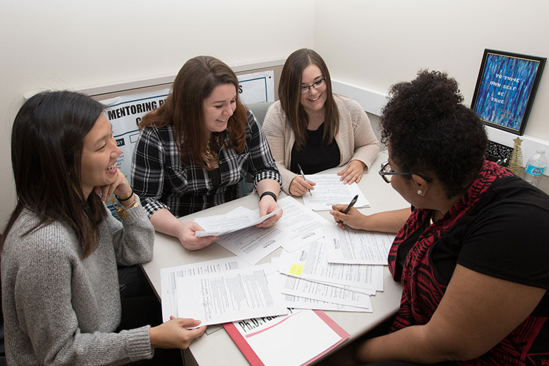 A group of students working together.