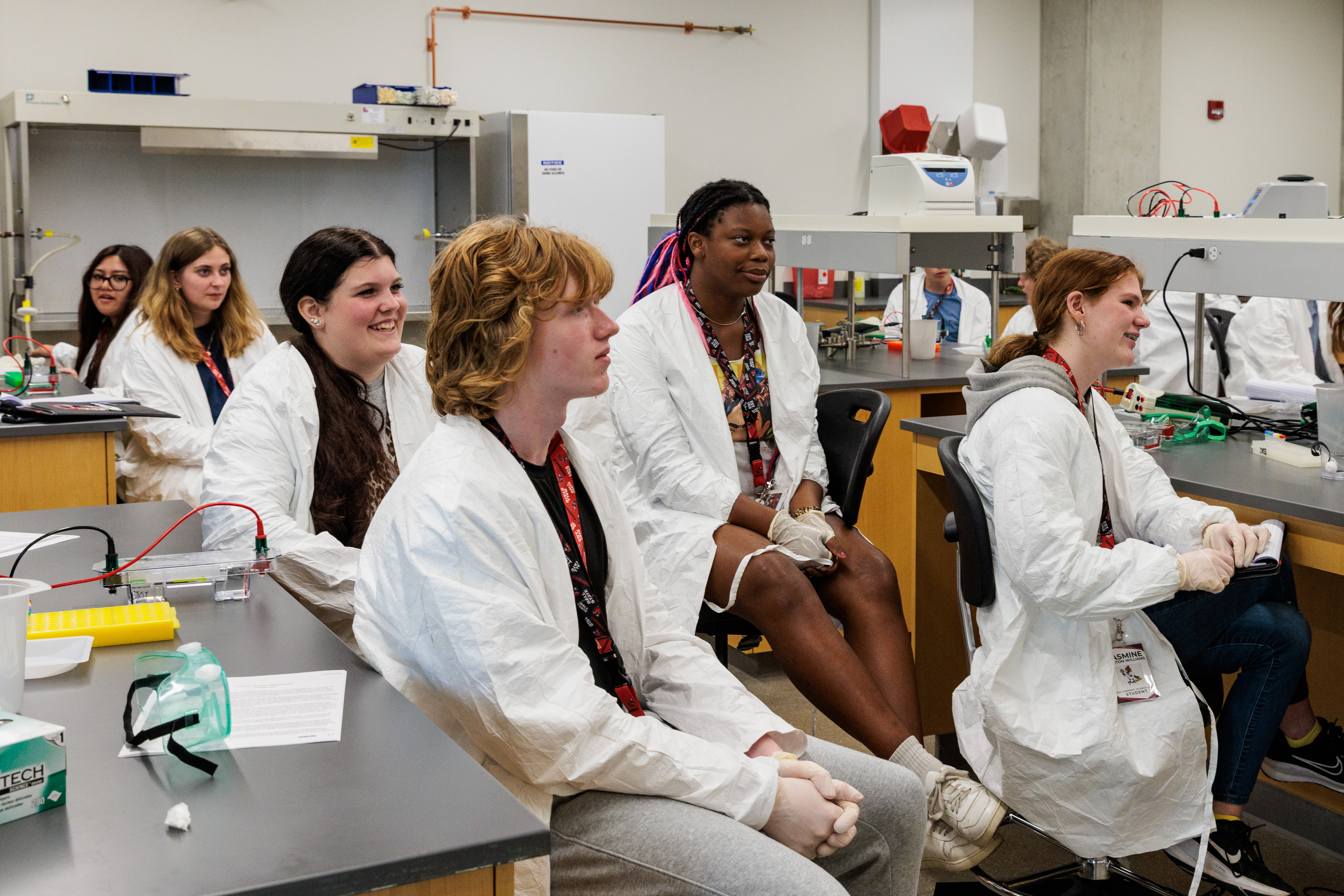 High School students in lab coats