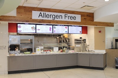 Photo showing the customer counter at the Top Allergen free location inside of the Atrium eatery.