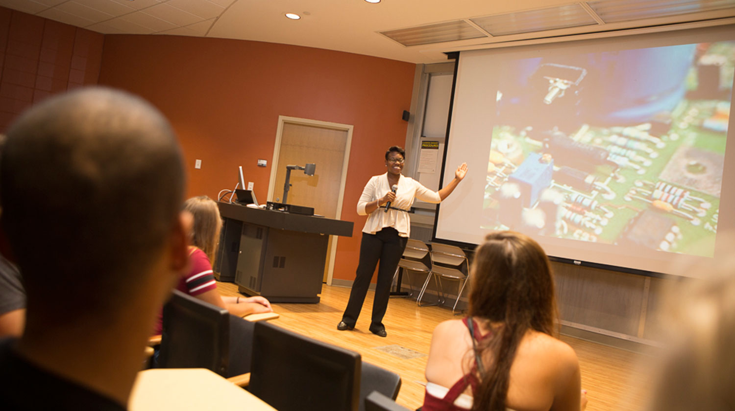 A student giving a presentation.