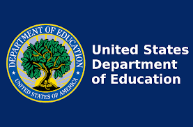 Official logo of the US Department of Education against a navy blue background