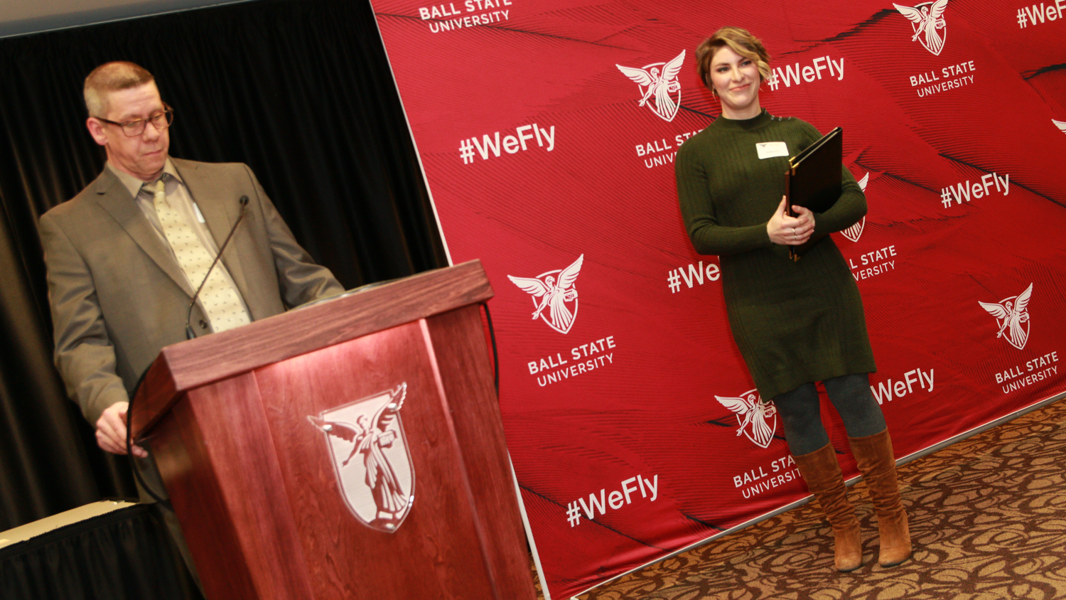 female student receives an award