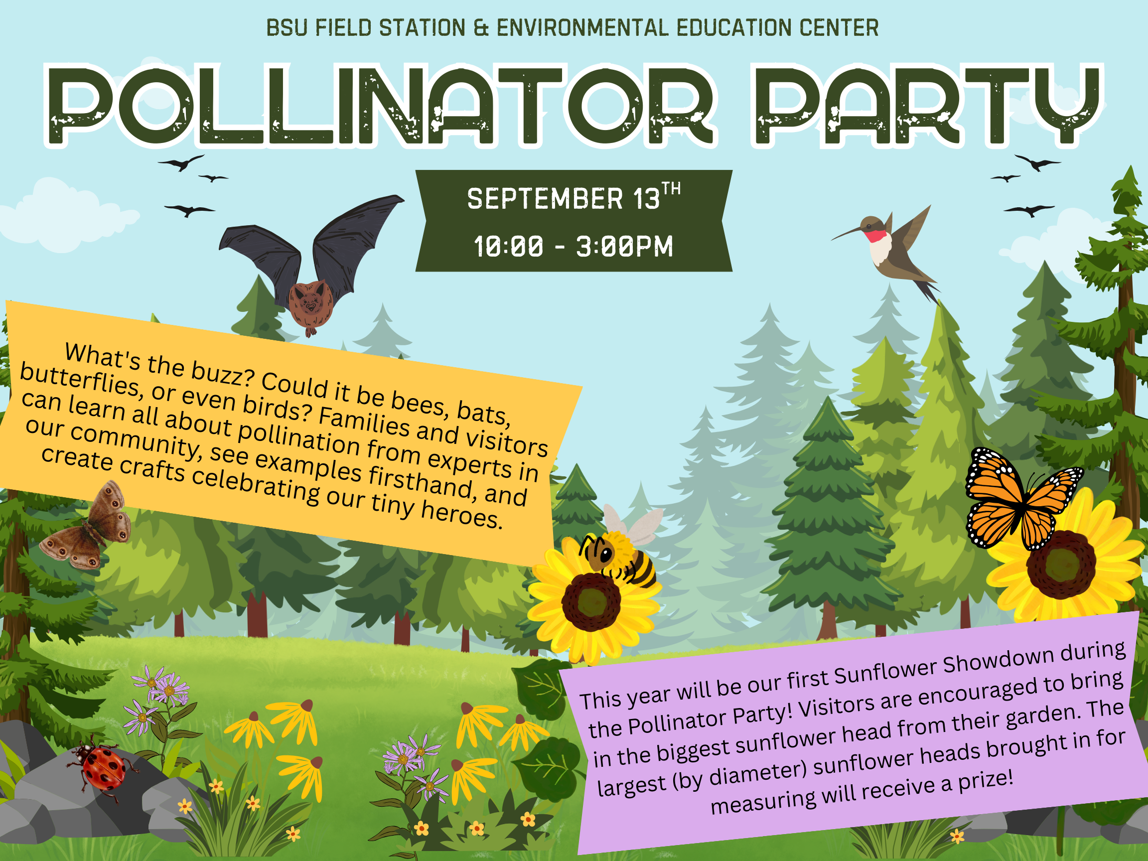 poster describing public event, Pollinator Party, at BSU