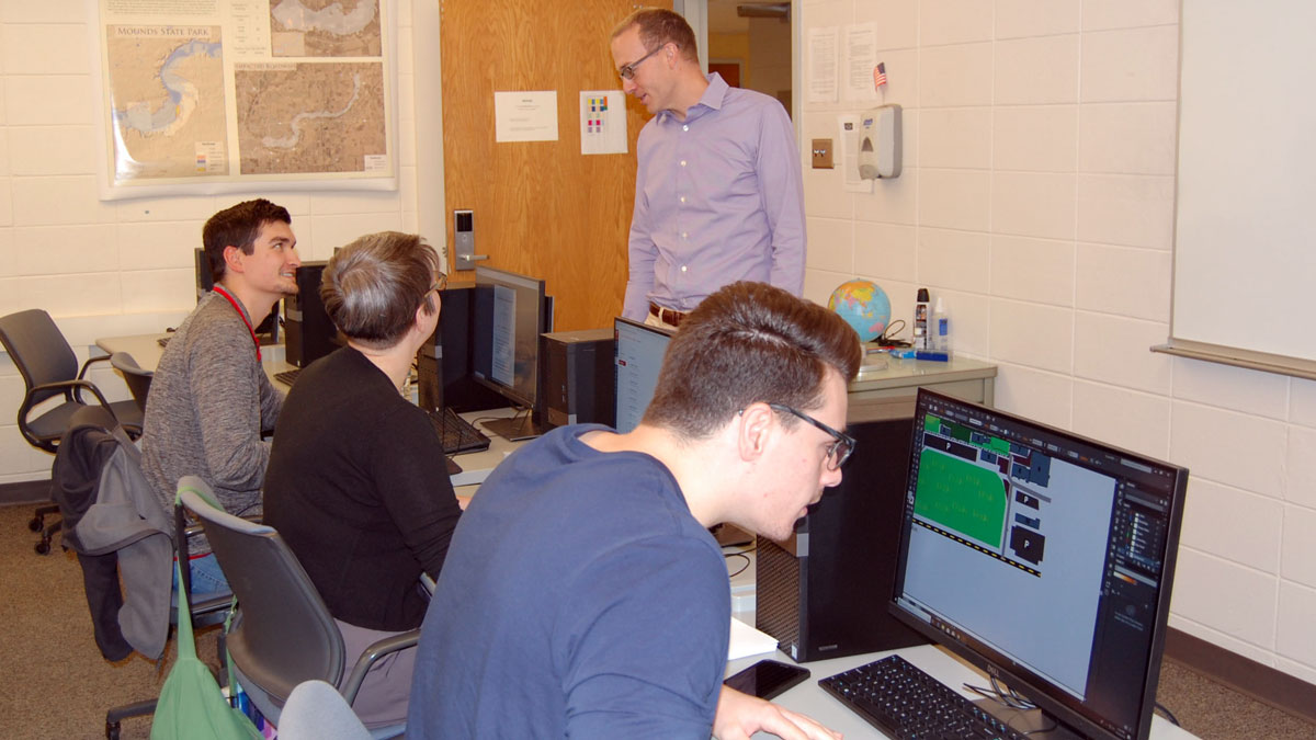 students using computers in a GIS lab