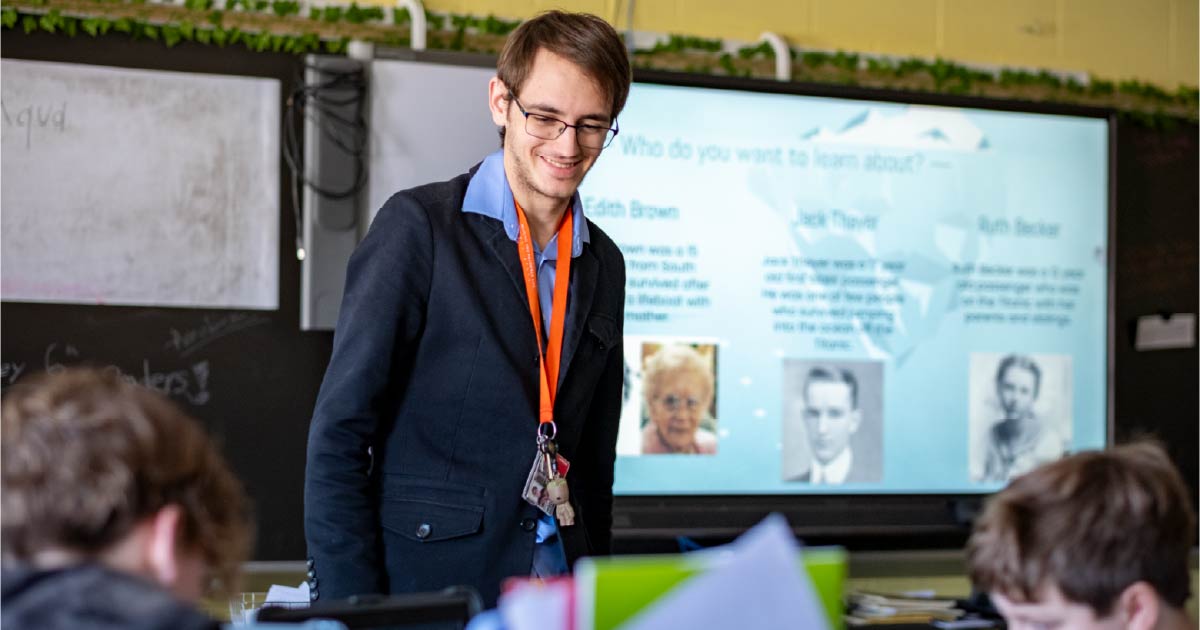Ball State student teaching in an elementary classroom.