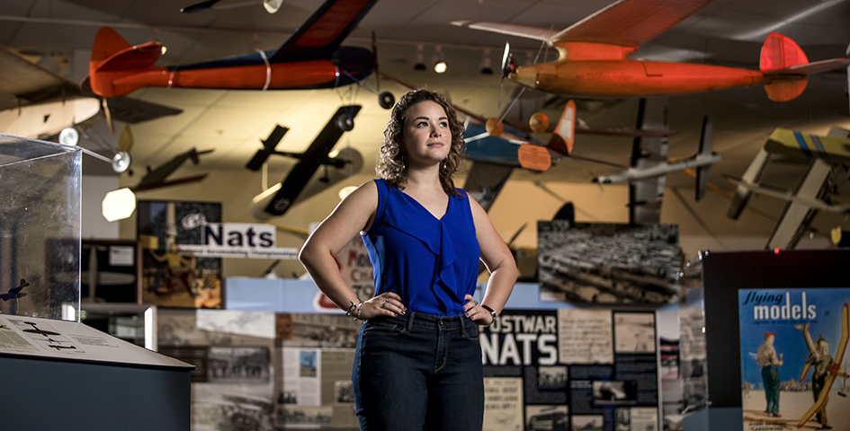 student in aviation museum