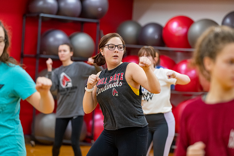 Students at a kick boxing class