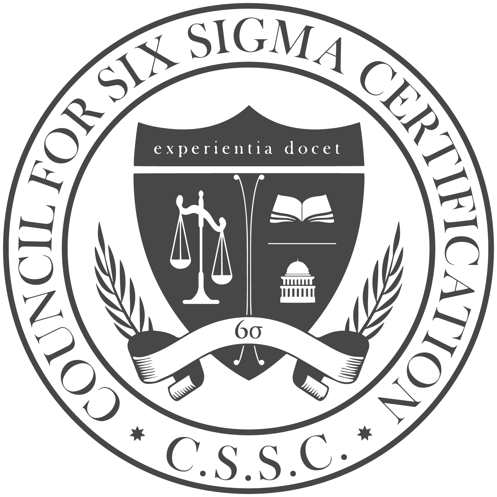 Gemini said A circular black and white seal with a central crest and text around the border that says Council for Six Sigma Certification C.S.S.C.