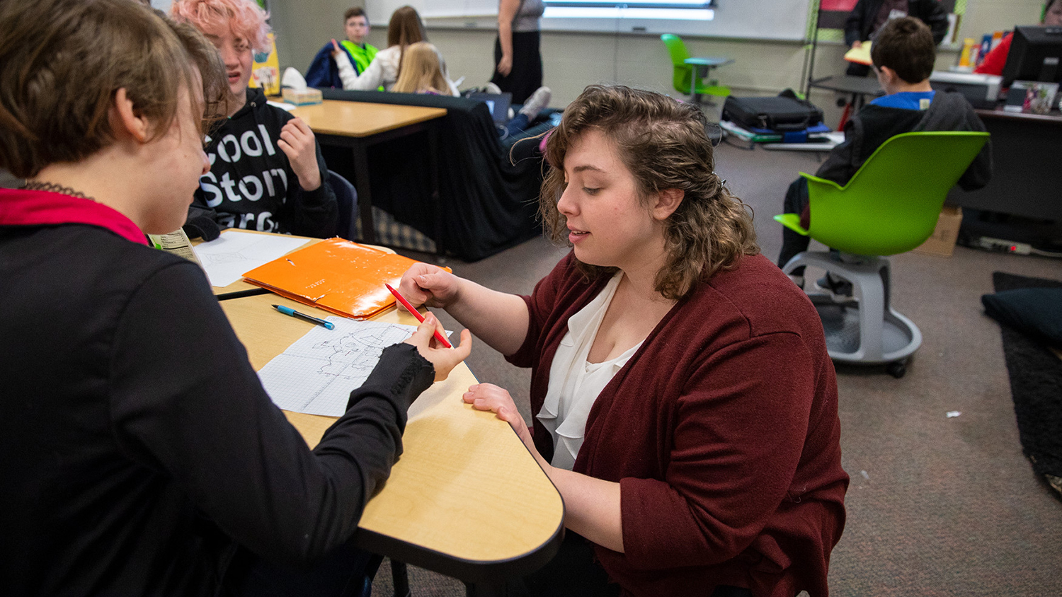 Ball State student helping in the classroom
