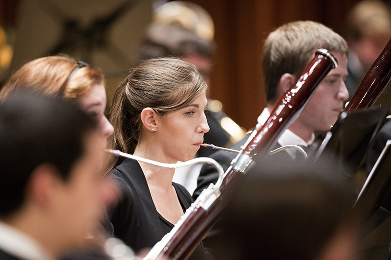 students playing bassoons on stage