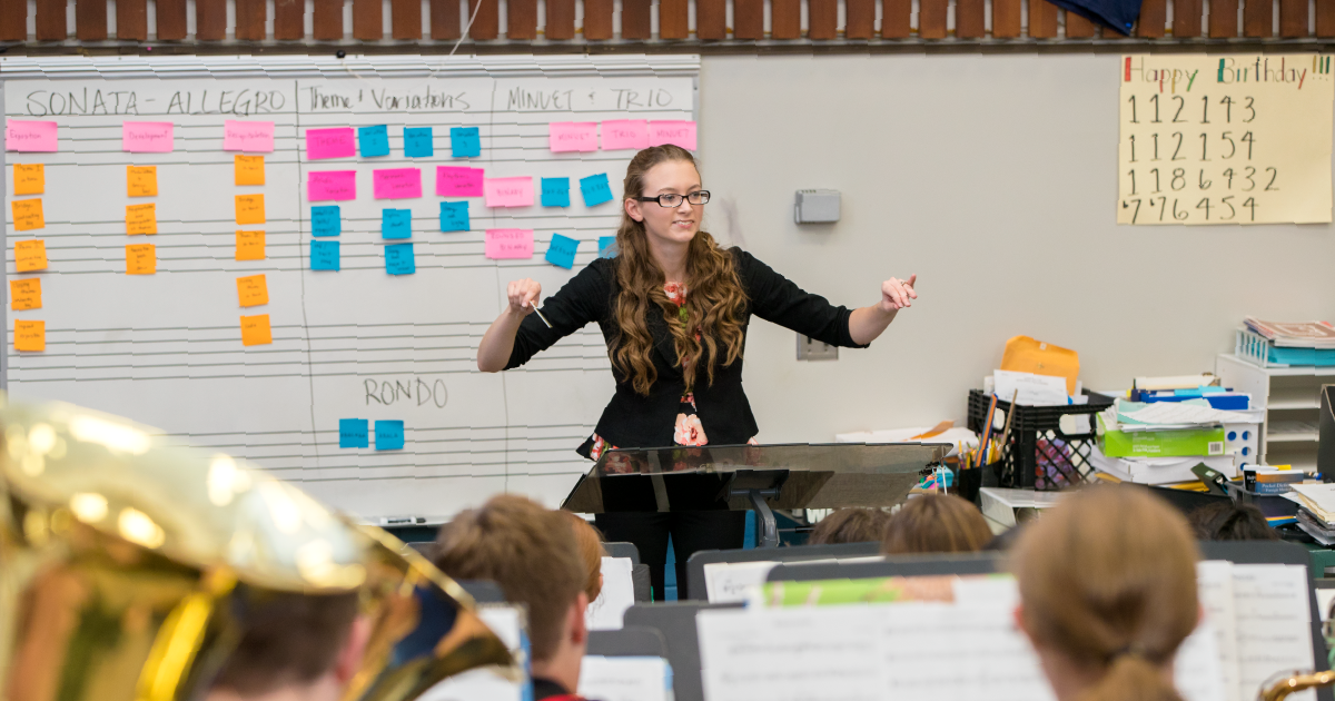 Ball State student teaching a music class.