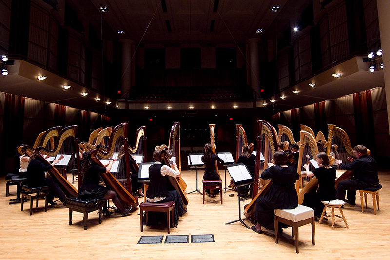 harp ensemble on stage