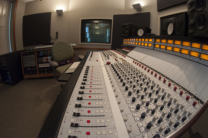 sound board inside the music media production studio