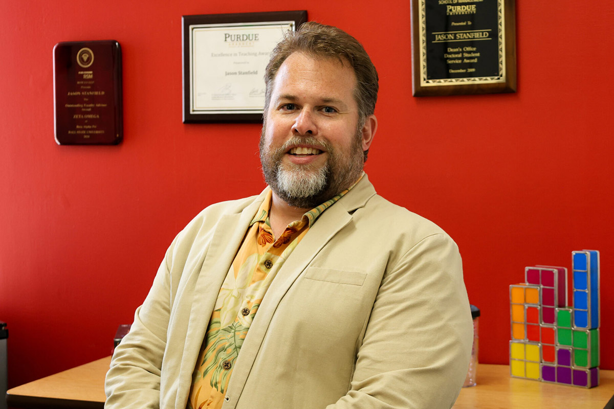 Accounting faculty Jason Standfield in his office at Ball State University