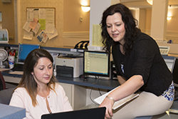 Nursing faculty Alma Ahmetovic works with a nursing student in Muncie, Indiana