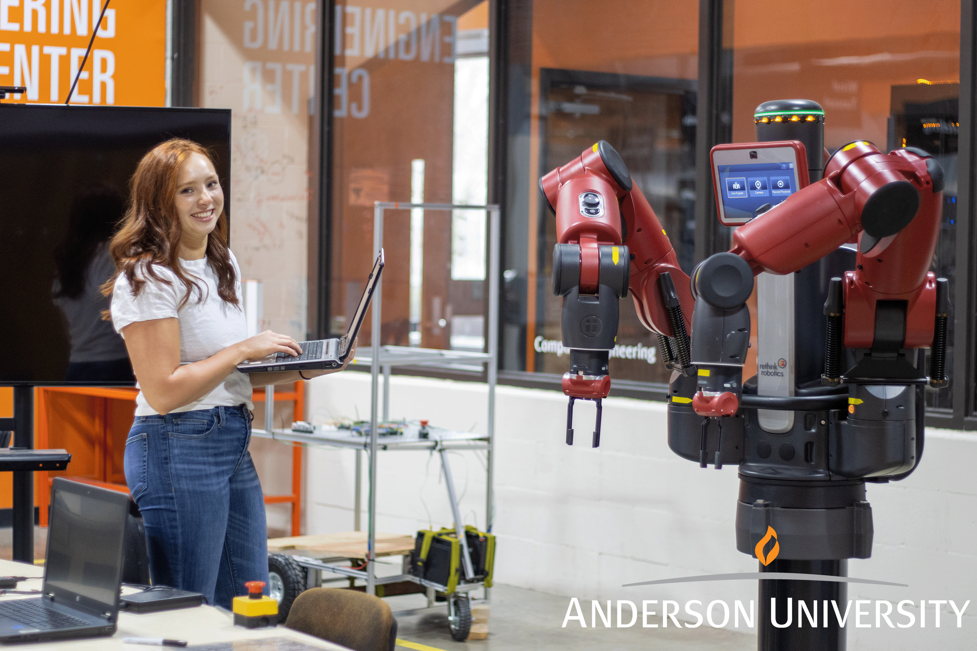 Lindsey Herrara working with engineering equipment