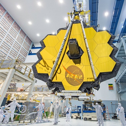 scientists around the James Webb Space Telescope construction 