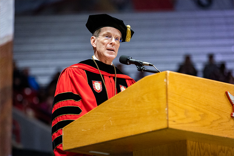 President Mearns in academic regalia