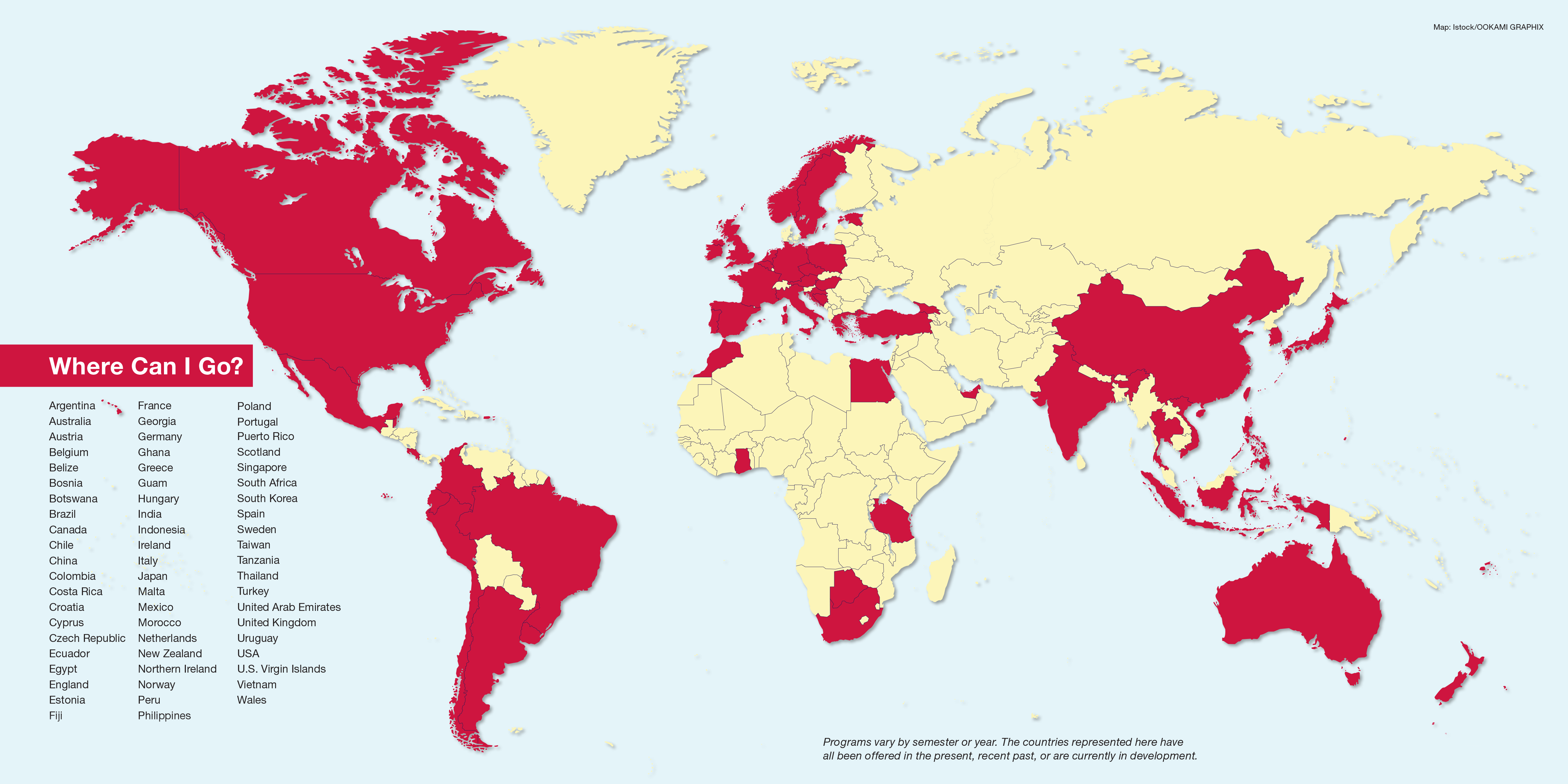 world map infographic; BSU participating countries highlighted in red