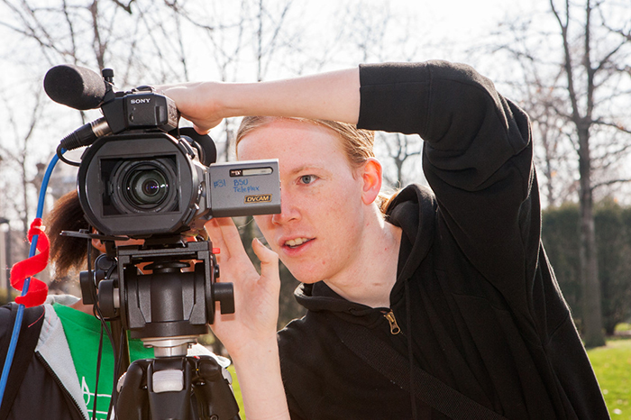 Student using a video camera