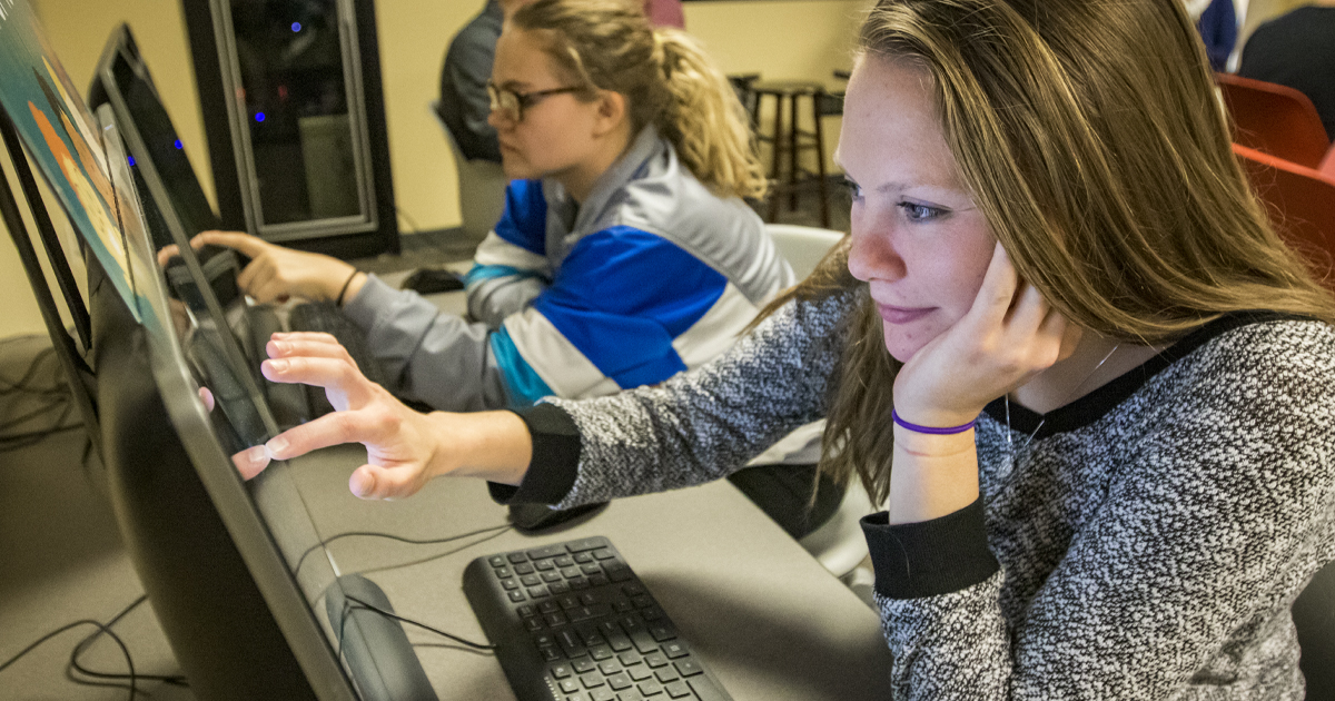 Student looking at computer