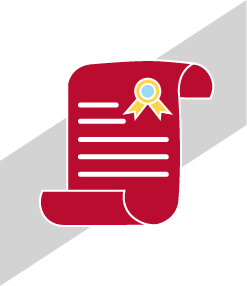 Illustration of a red scroll with white lines of text and a gold ribbon seal, representing Financial Aid and Scholarships 