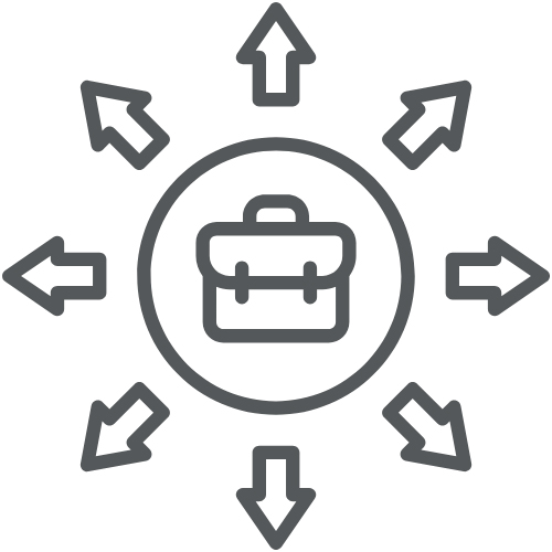 career exploration icon- briefcase with arrows