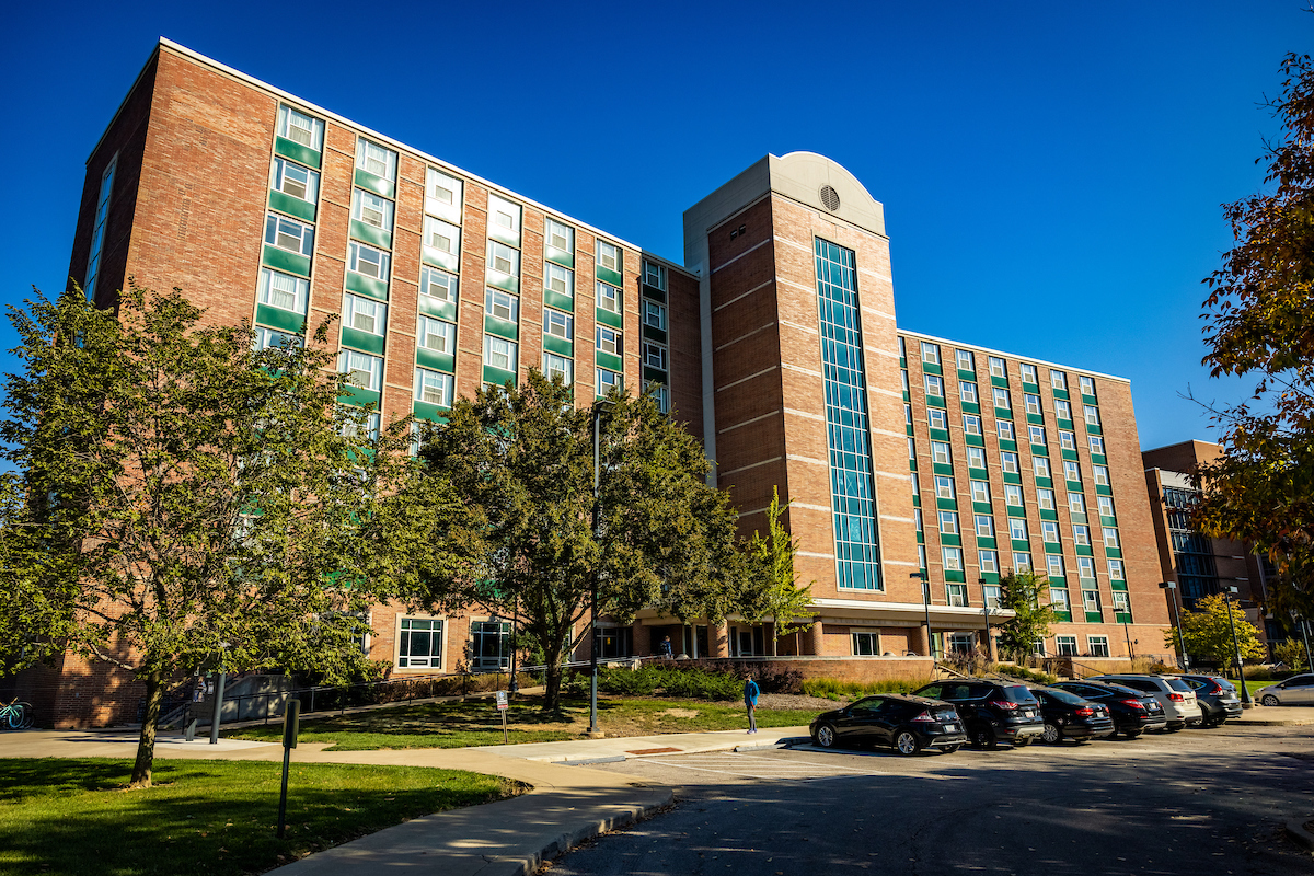 Large, multistory residence hall on Ball State University's campus.