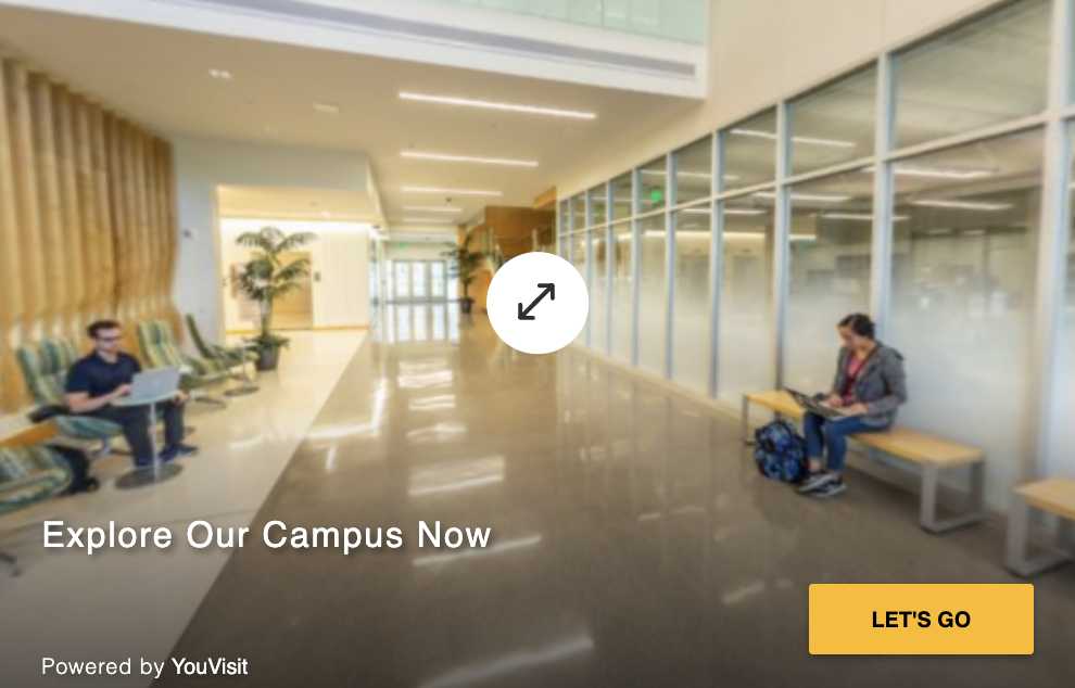 A clickable image of the Health Professions Building. Click to open a virtual tour that further explores the facility and its various resources.