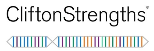 CliftonStrengths logo Text reads CliftonStrengths above a colorful abstract graphic resembling DNA 