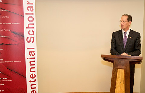 President Mearns speaks to Centennial Scholars recipients