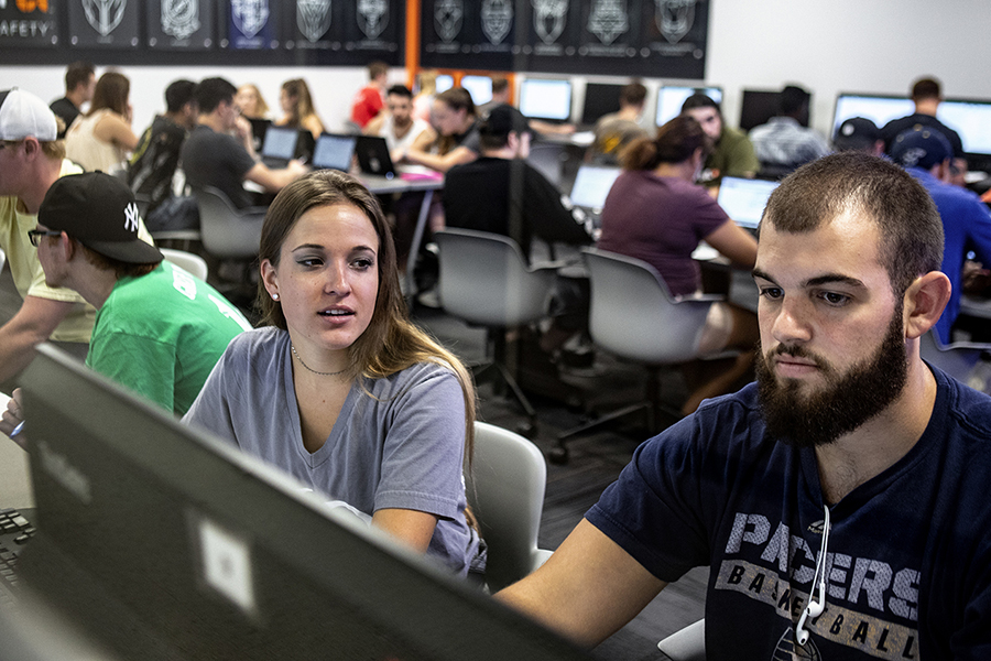 Students working in the new Center
