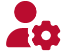 Icon: red user behind a cog wheel