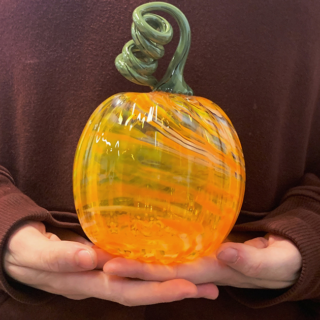 Glass pumpkin made by the Ball State Glass Alliance
