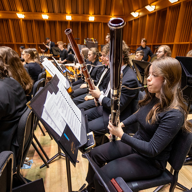 Ball State Symphony Orchestra onstage at Sursa Hall