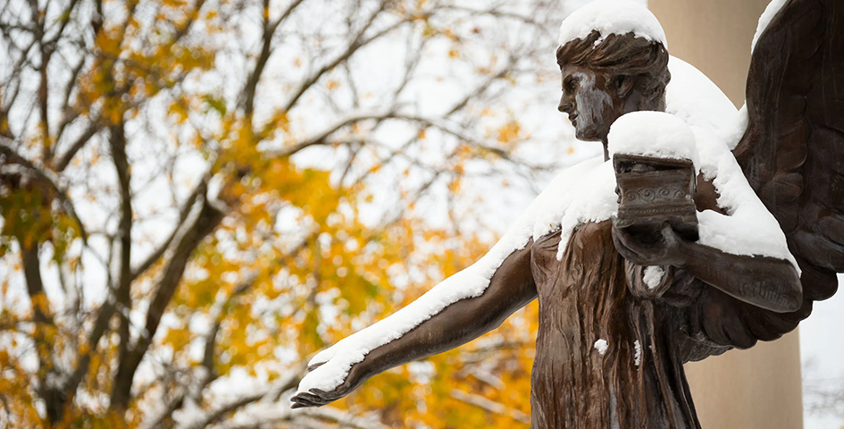 Beneficence Statue with snow