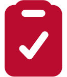 Icon: red clipboard with a white checkmark