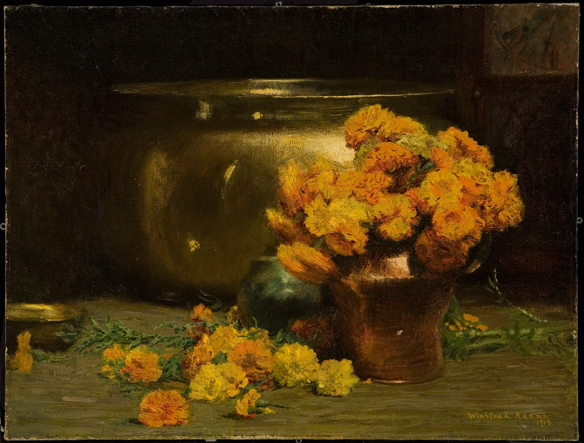 "Marigolds" oil on canvas by Winifred Brady Adams