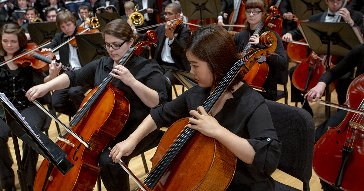 Two cellists play together at a past Masterworks concert.