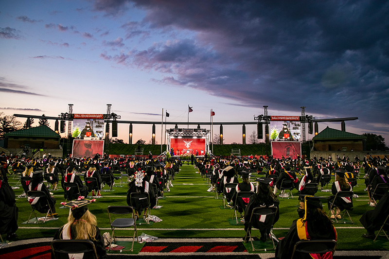 Students in seats at commencement